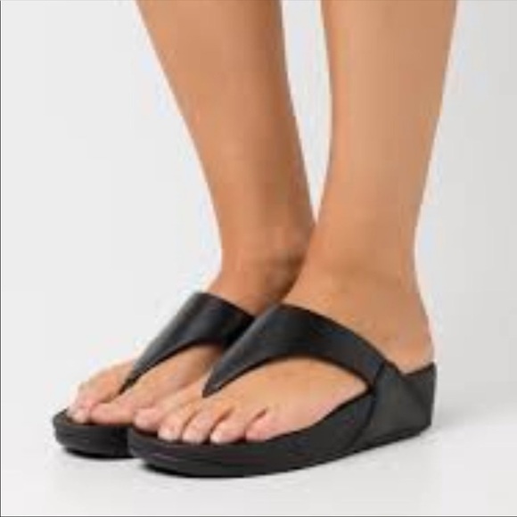 Fitflop Women’s LuLu Comet Wedge Sandals Slip On Toe Post Black Size 9 - Picture 1 of 12